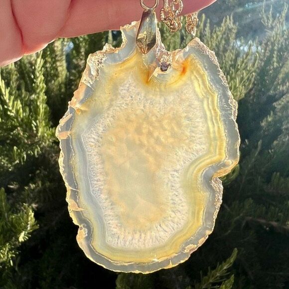Large Golden Geode Slab Pendant Necklace 18” - Picture 2 of 9